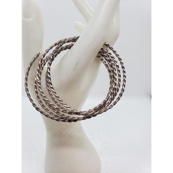 Vintage 10k White Gold Plated Rope Twist Bangle Bracelet Stackable 5 Pc Lot - Picture 6 of 7